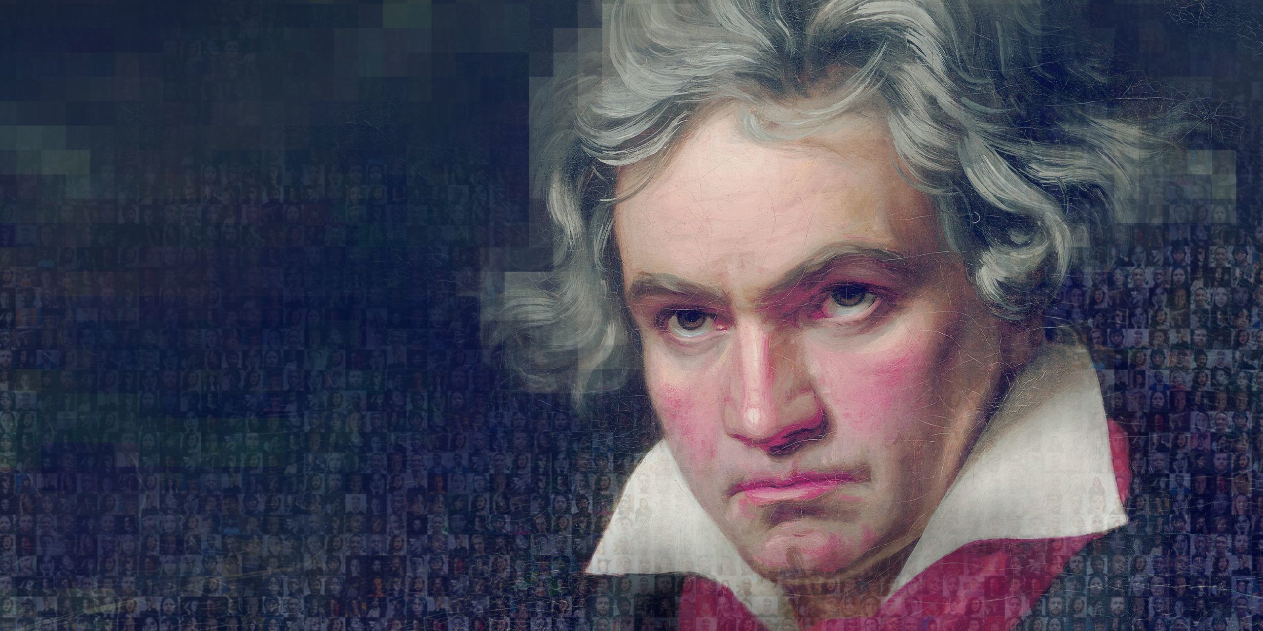 Beethoven Porträt aus vielen kleinen Bildern zusammengesetzt.